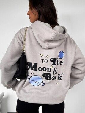 White Fox Boutique To The Moon & Back Oversized Hoodie - Lunar, size M/L
